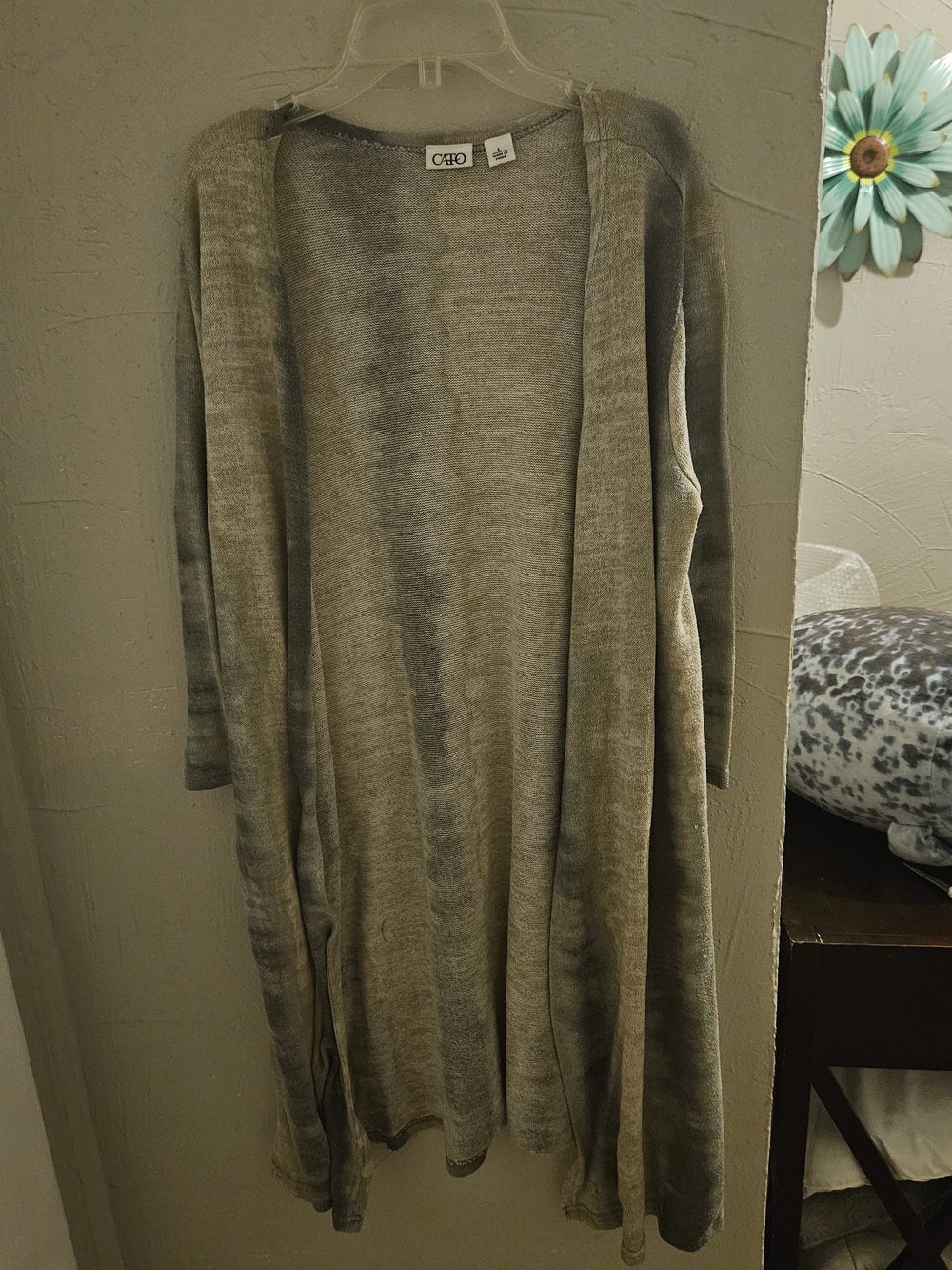 Cato Long Open-Front Knit Duster in Gray